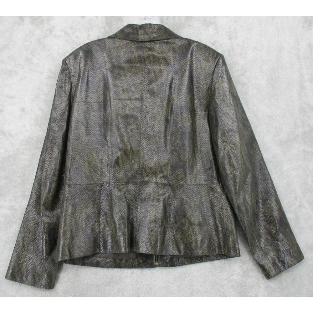 Vintage Preston & York Jacket Womens Size M Genuine Leather Snake Moto Zip 90s